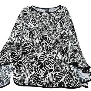 COCO Bianco Womens Blouse Multi-Color Size Medium Polyester Blend Flared Sleeve